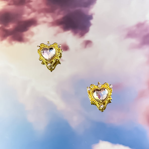 Gold Heart With Crystal - 2pcs