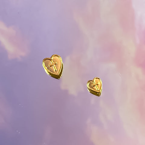Gold Heart With Cross - 2pcs